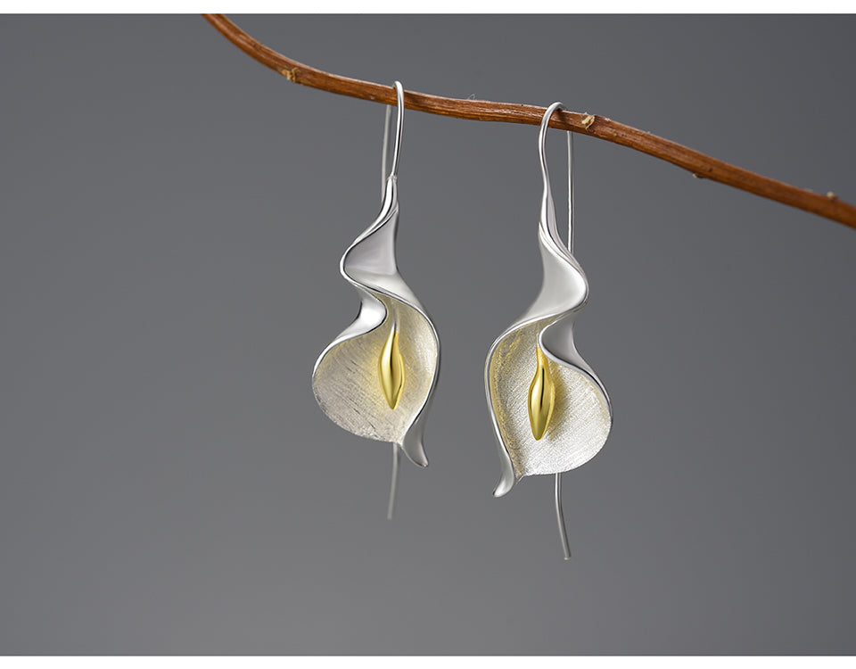 Sterling silver lily flower drop earrings