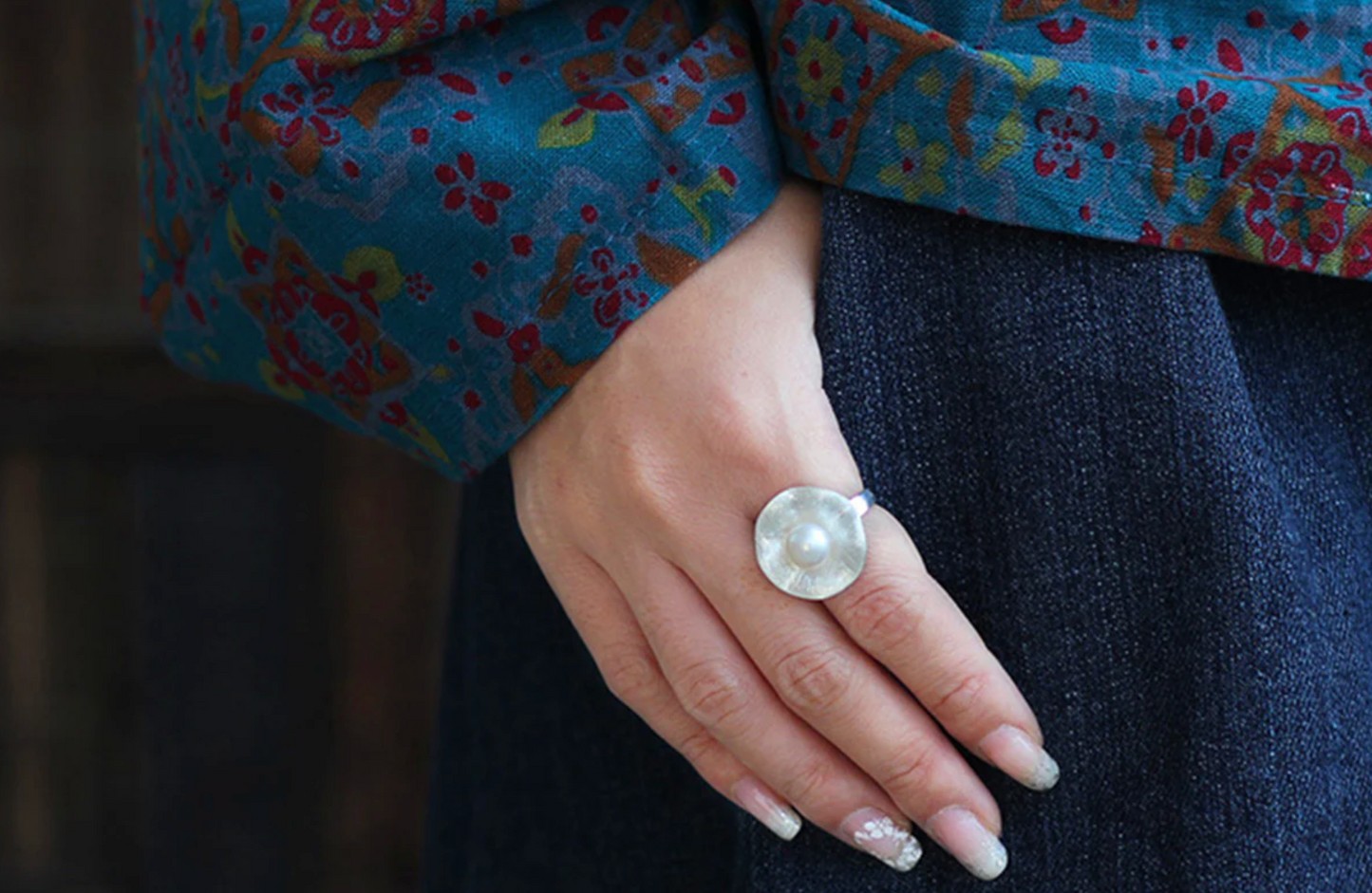 natural pearl floral ring